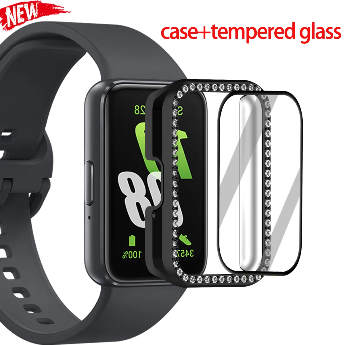 

Защитный чехол с бриллиантами + закаленный чехол для Samsung Galaxy Fit 3, защитный чехол с полой крышкой для Galaxy Fit3, модные аксессуары