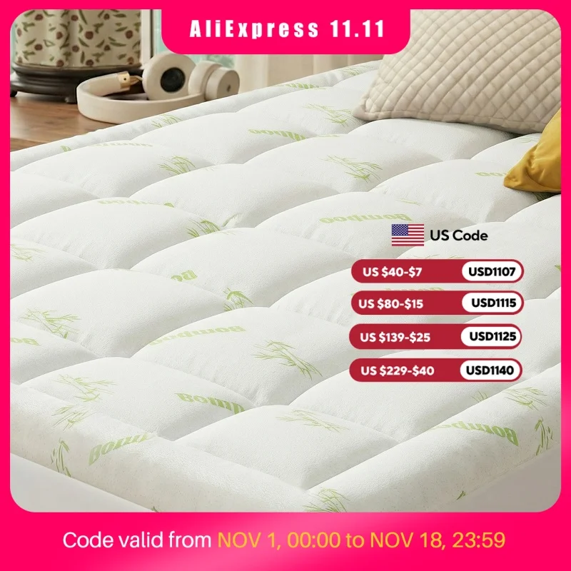 MCQ 400g Bamboo Viscose Mattress Topper Ultra Soft Pillow Top Mattress Pad with Stretchable Pockets Breathable Cooling Topper