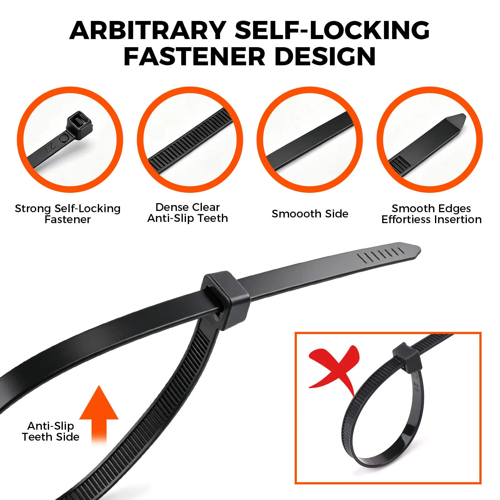 520Pcs Black Cable Ties, Self Locking Nylon Zip Ties Assorted Sizes 4