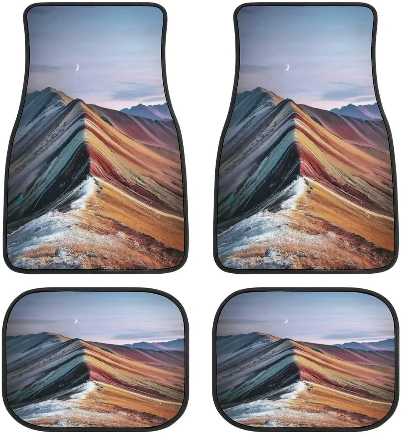 Nature Creativity Rainbow Mountain Art Car Mats FrontRear 4-Piece Full Set Carpet Car SUV Truck Floor Mats with Non Slip Back