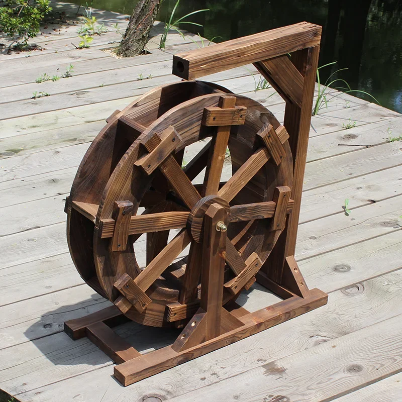 New feng shui wheel water wheel flowing water ornament large, medium and small outdoor fish pond rockery fish tank fountain wood