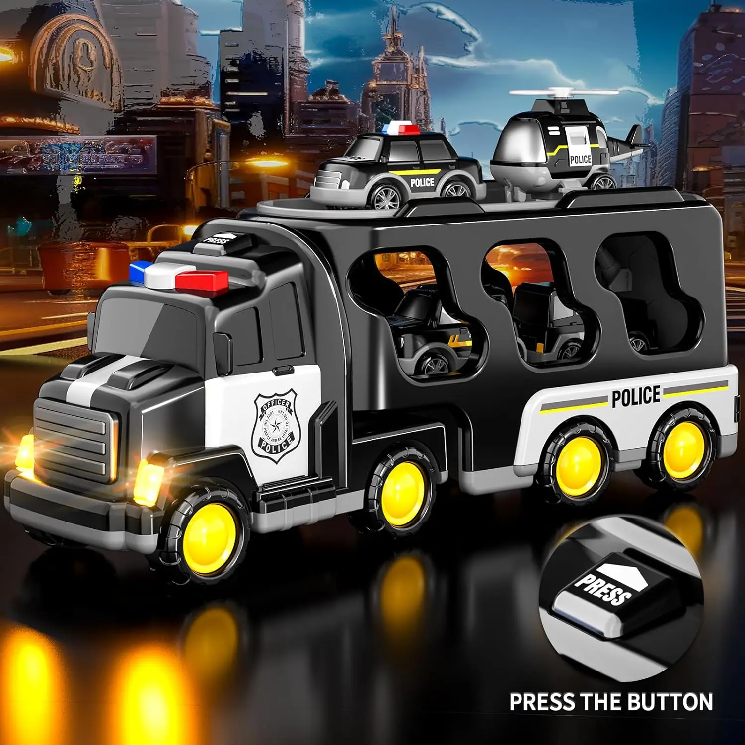 Police Truck Toys for Toddler Friction Power Emergency Vehicle,Police Car Toy for Toddlers Carrier Truck Toys