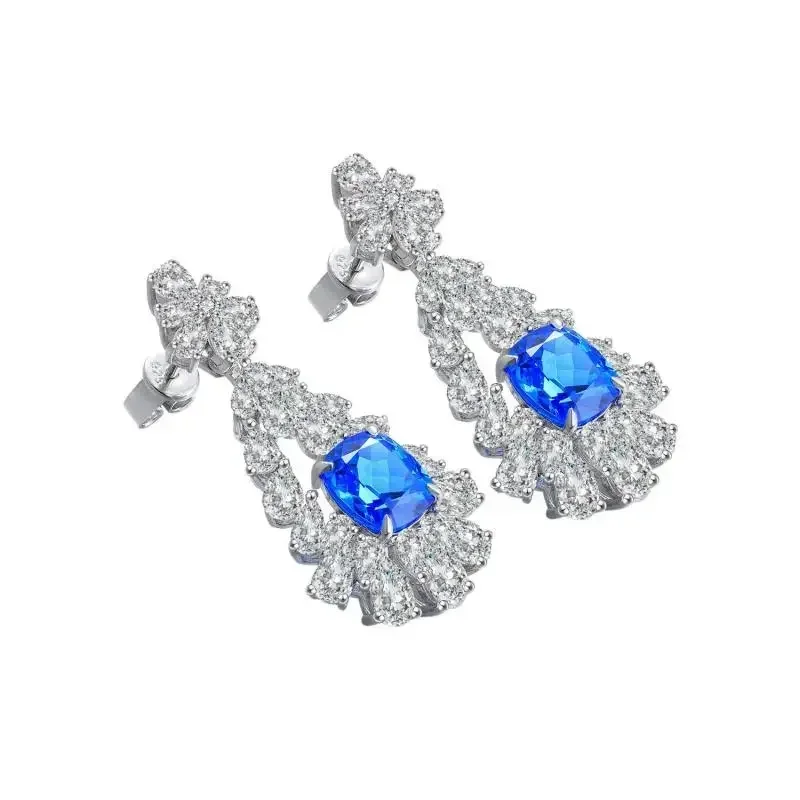 RUIF 2023 Hot Sale 4.5ct Cushion Shape  Lab Grown Cobalt Spinel Earrings S925 Silver Jewelry Engagement Women