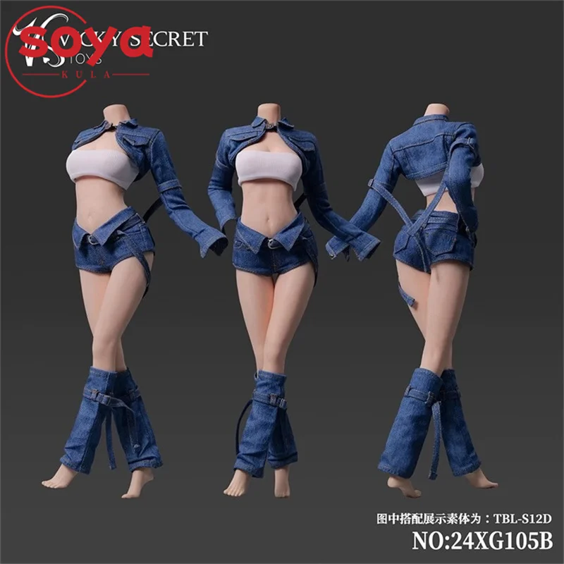 VSTOYS 24XG104-24XG107 chaleco a escala 1/6, pantalones cortos vaqueros, falda, modelo de ropa apto para cuerpo de figura de acción de soldado femenino de 12 pulgadas