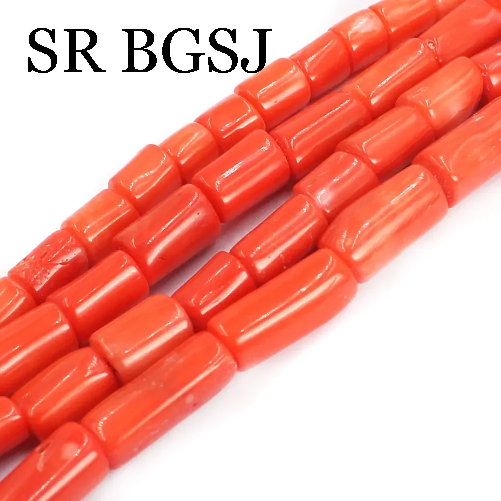 7-8x10-14mm Wholesale Natural Orange Coral Gem Column Drum Beads for Jewelry Making DIY Bracelet Necklace 15\