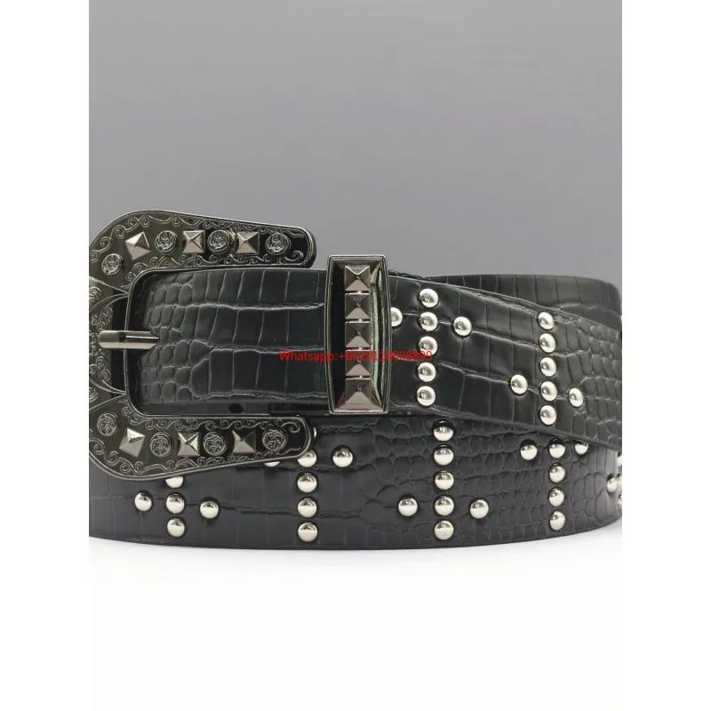 European and American Adjustable Y2K Punk Style Rivet Belt Pin Buckle Belt Western Denim Rock Street Style Belt