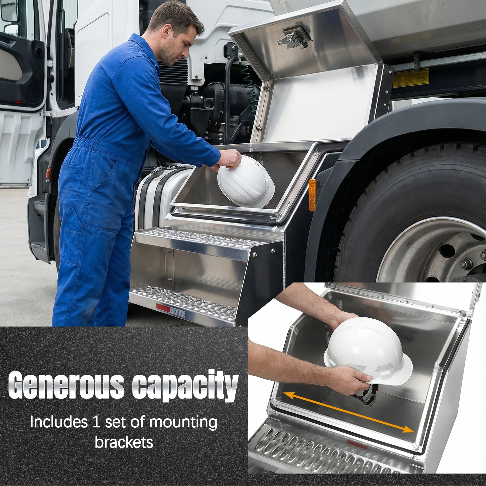 

Truck Step Box 12/23 Inch Aluminum Side Mount Tool Box with T-Handle Latch Lock Fit for Peterbilt Kenworth & More