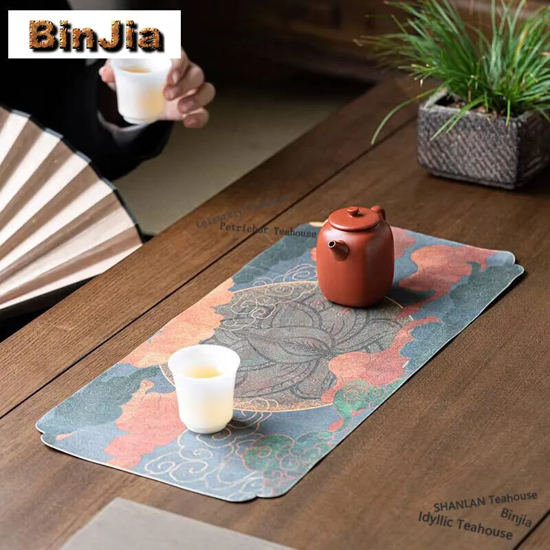 Chinese Style Cloth Dry Foam Mat Double-sided Tea Towel Household Tea Table Professional Rag Multi-purpose Tea Placemat Crafts