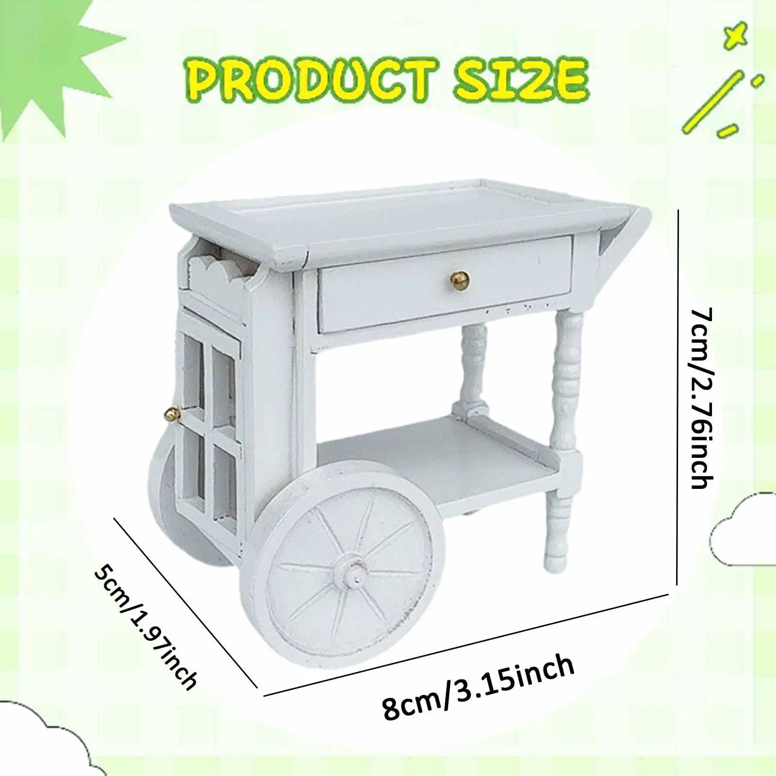 Carrinho de servir cozinha para casa de bonecas em escala 1:12, artesanato para mesa de areia, jardim de fadas