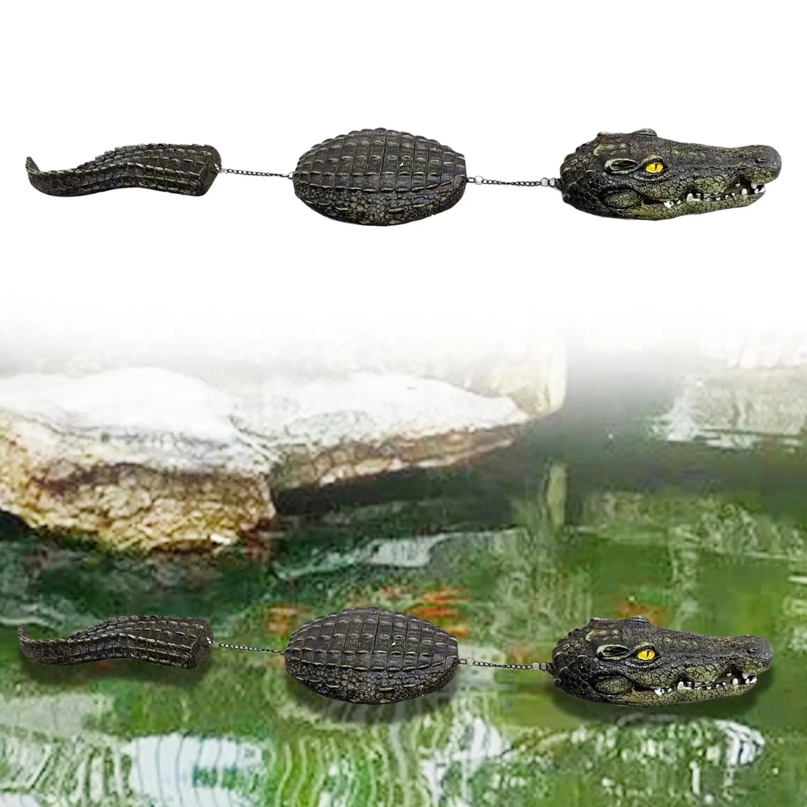 Floating Pool Crocodile Statue Three Section Water Decoy Outdoor Resin Sculpture for Pond Goose Duck Control