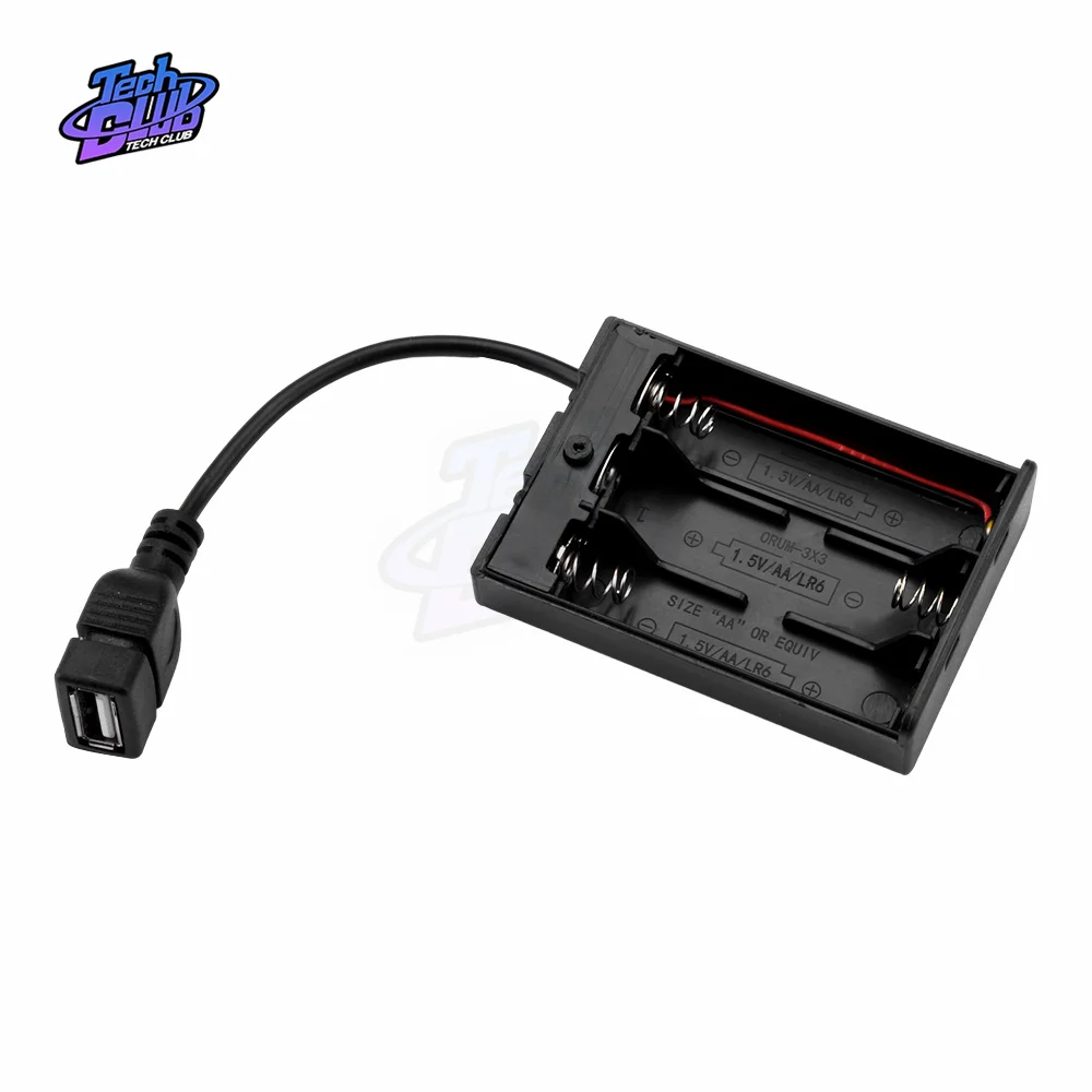 AA Battery Holder Black 3x /4x1.5V 4 Slots AA Battery Box with Cover ON/Off Switch and USB Female Socket Battery Holder