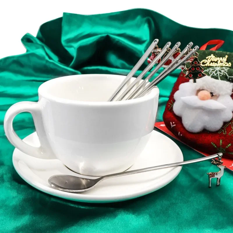 New Christmas Spoon With Elk Christmas Tree Pendant Stainless Steel Coffee Spoon Tea Spoon Dessert Scoop Xmas Decoration Gifts