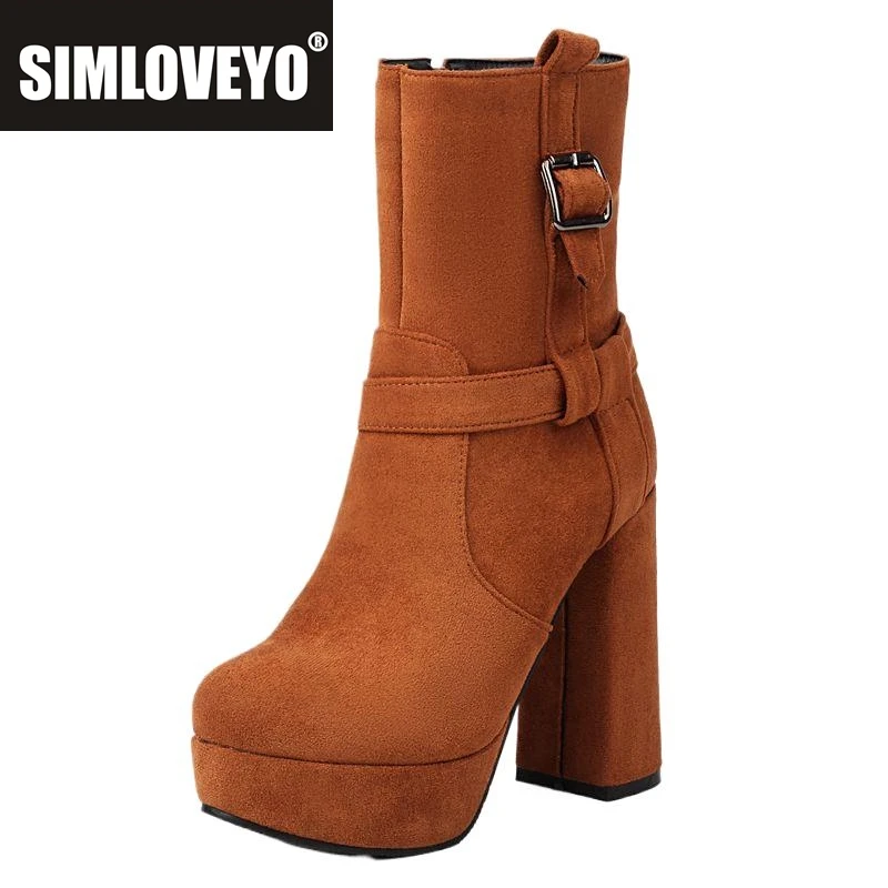 

SIMLOVEYO женские ботильоны из флока и замши с круглым носком на блочном каблуке и платформе, размер 44, элегантная вечеринка Bota