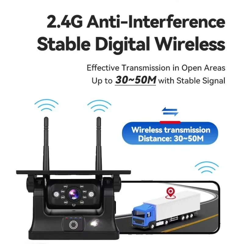 

2.4G Wireless Solar Powered Waterproof Car Rear View Back up Camera Infrared Night Vision for Trucks Bus Fleet Management