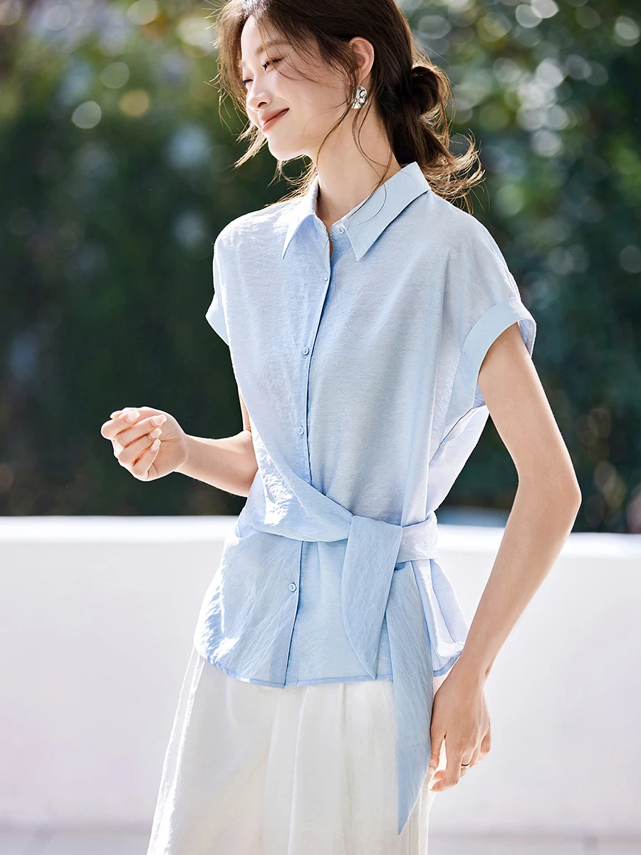 

Mo Han Beauty Texture Shirt Bamboo Fiber Blend Embroidery Slimming Wrap Style Summer New Chinese Style Women's Blouse