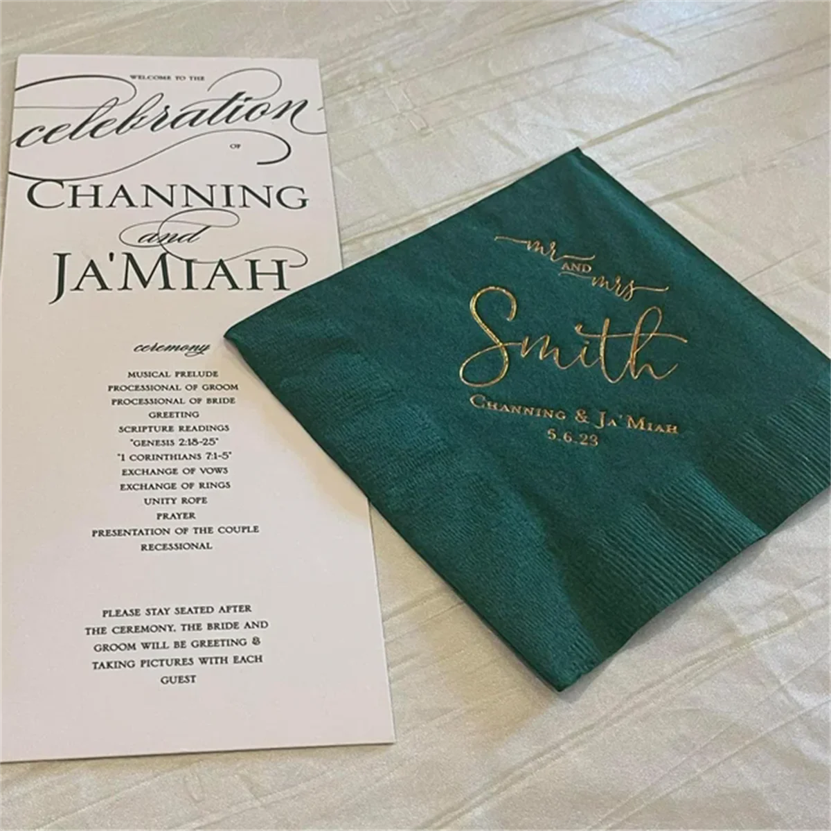 Personalized Mr & Mrs Mr and Mrs Wedding Napkins Custom Monogram Beverage Cocktail Cake Dessert Appetizers Luncheon Dinner Guest