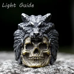 2023 new New Design vintage Stainless Steel skull and Wolf Head Ring For Men Special Design fashion punk Jewelry FREE SHIPPING