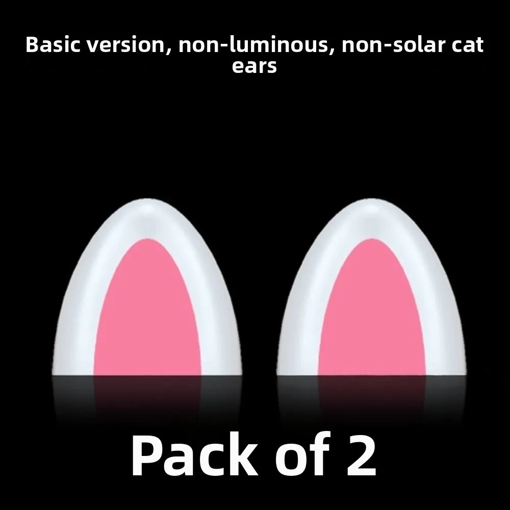 1 Pair Solar Energy Sensor Lights Car Cat Ears Smart 3D Rabbit Ear Decorations Self-adhesive Cartoon Car Exterior Ornaments