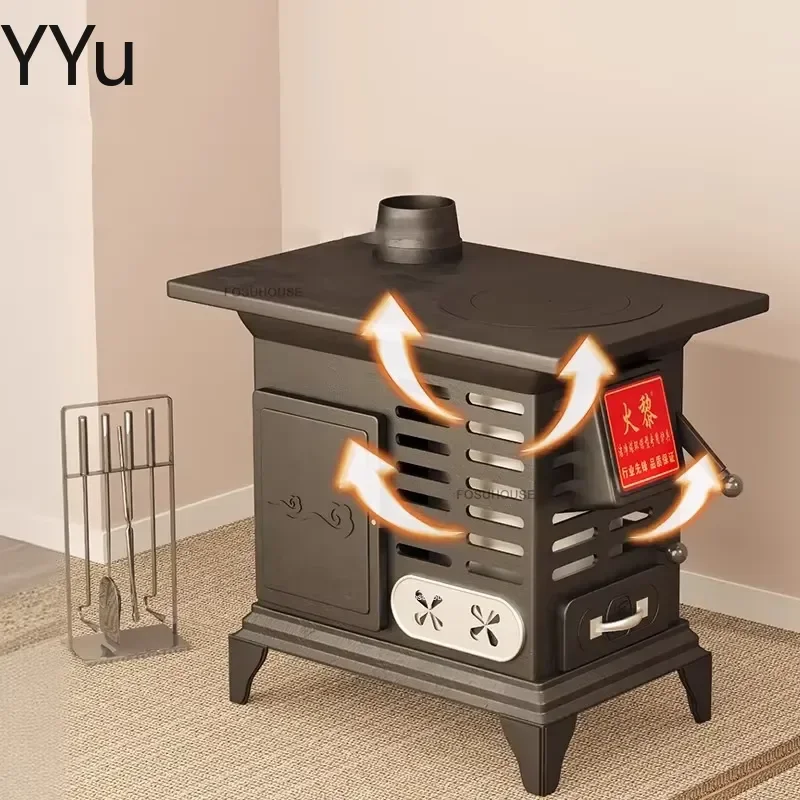 for Cast Iron Chimenea Indoor Outdoor Wood Burning Stove Retro Fireplace Heater with Chimney for Patio Camping Tent Garden