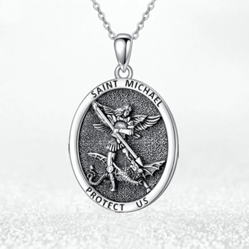 الرجال الموضة الفولاذ المقاوم للصدأ الجولة التسمية سانت مايكل الصليب تمثال قلادة الهيب هوب القلائد للرجال الفولاذ المقاوم للصدأ مجوهرات هدية
