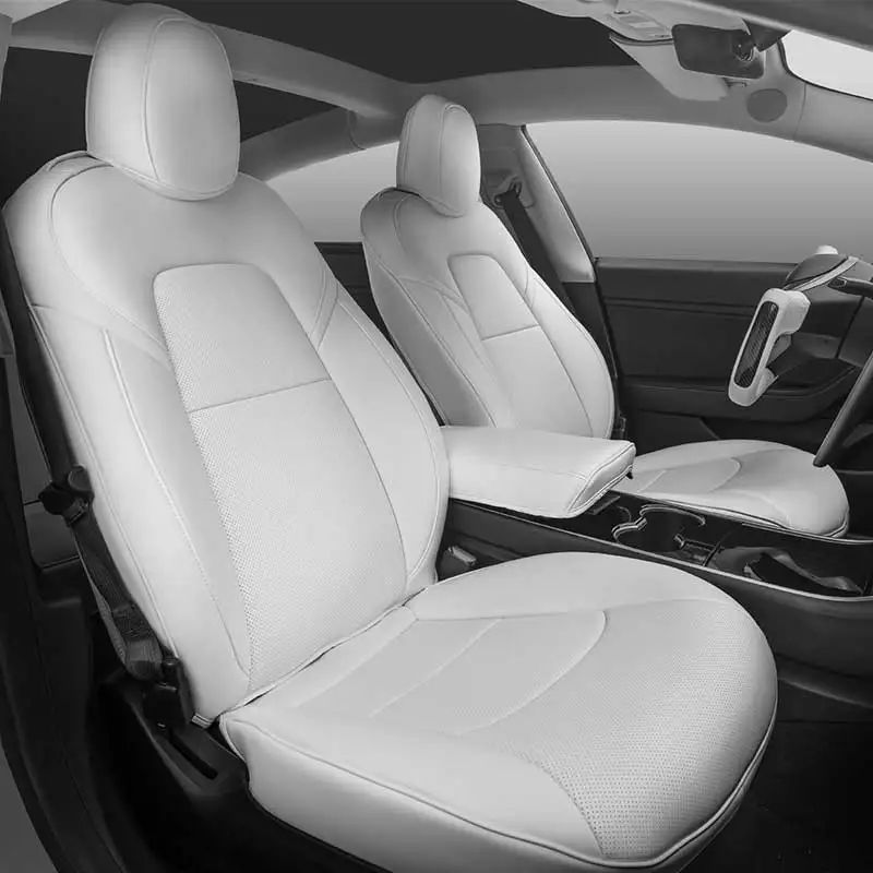 Tesla Model 3 Custom Fit Car Seat Cover Accessories For Model Y Full Covered High Quality Leather 5 Seaters Cushion White