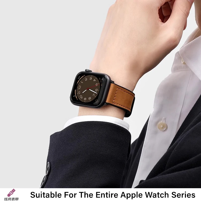 애플워치 밴드 45mm 44mm 40mm 41mm 49mm 42mm용 마그네틱 버클 가죽 스트랩, iWatch 시리즈 9 8 7 6 5 4 SE 울트라 호환