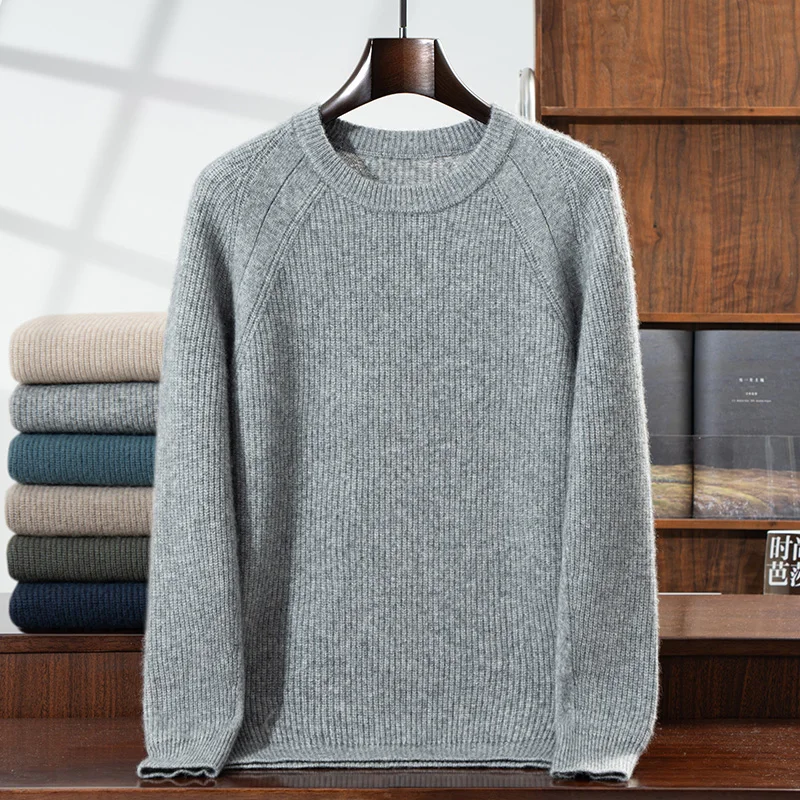 100% ピュアカシミヤセーターメンズ O ネックニットジャンパー秋/冬新ソリッドカラー長袖トップスビジネスカジュアル紳士服