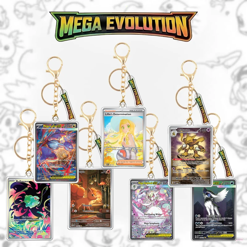 Ptcg Mega Evolution Version anglaise cartes porte-clés Anime Lillie Bulbasaur Latias jeu auto-fait acrylique pendentif cadeau