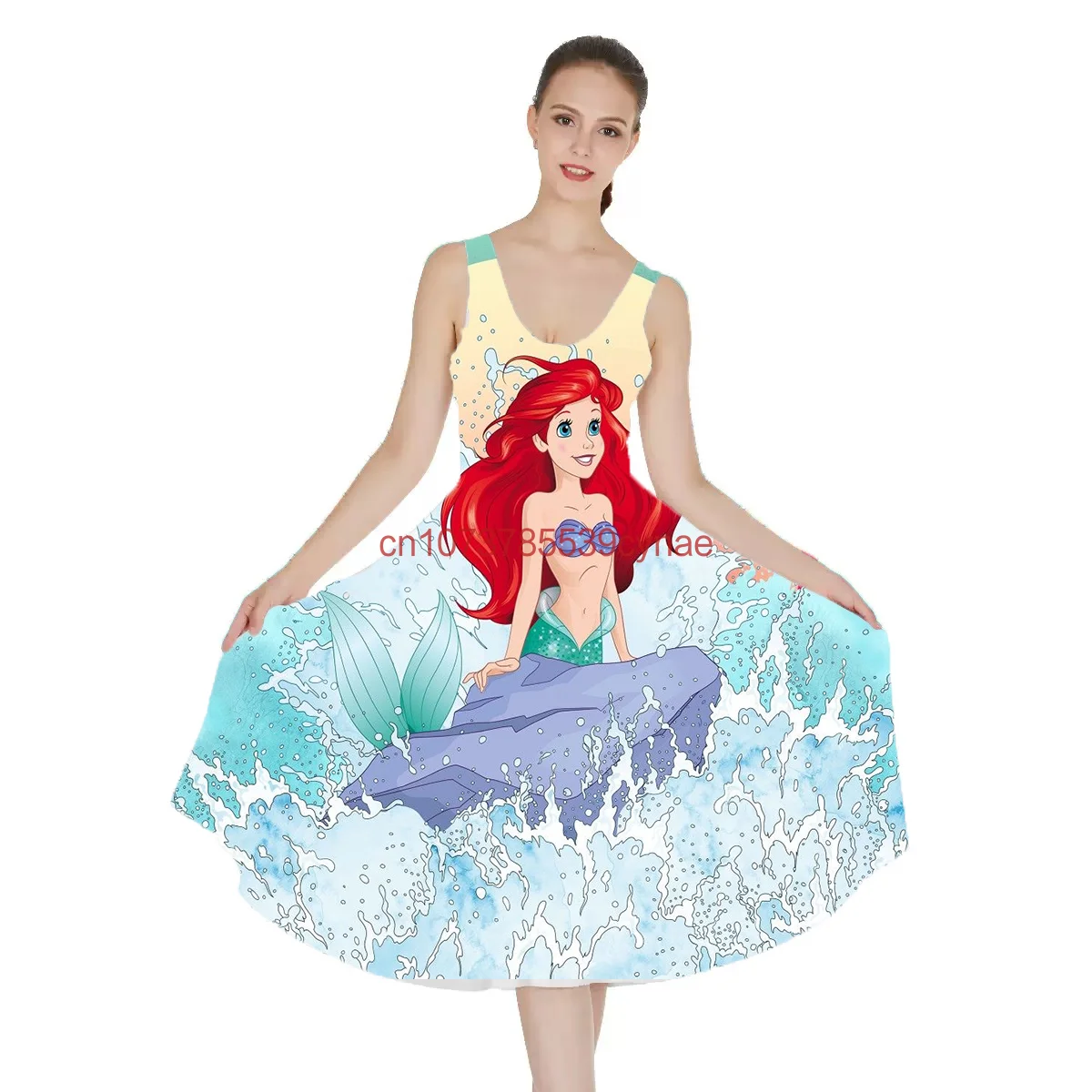 2025 New Disney Princess Ariel Ladies Dress Printed  Casual Cartoon Dress Simple Fashion Street Style Ladies Clothing