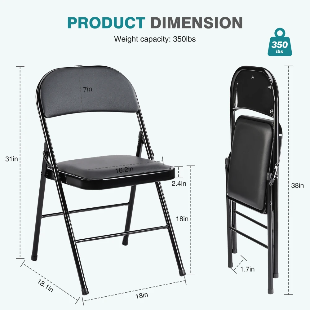 Folding Chairs 4 Pack, Outdoor & Indoor Event Portable Metal Folding Chairs with Cushion, Non-Slip Feet Pads Stackable Chairs