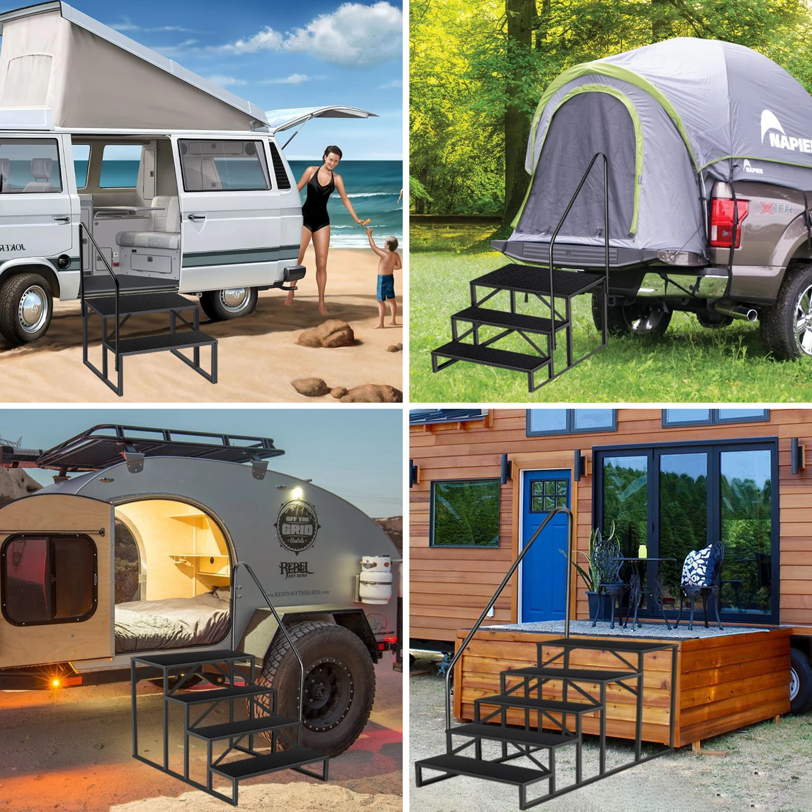 RV-opstapkruk, 4-traps ladder, hot tub-trappen met leuning, draagbare zwembadladder, 660 lbs zware ladderplank buiten