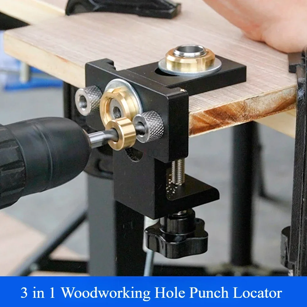 Woodworking 3-in-1 Hole Punch Locator Dowel Jig Furniture Drilling Guide Pocket Hole Jig Woodworking Drilling Positioning Tool