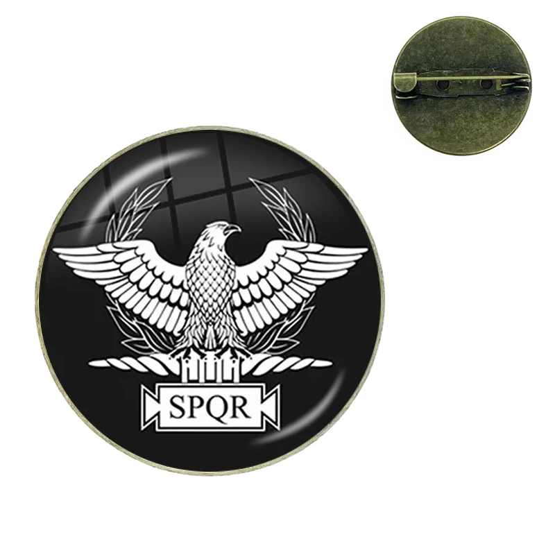 Retro Spqr Roman Empire Legions Collar Pins Glass Cabochon Brooch Pins Men Women Fashion Jewelry