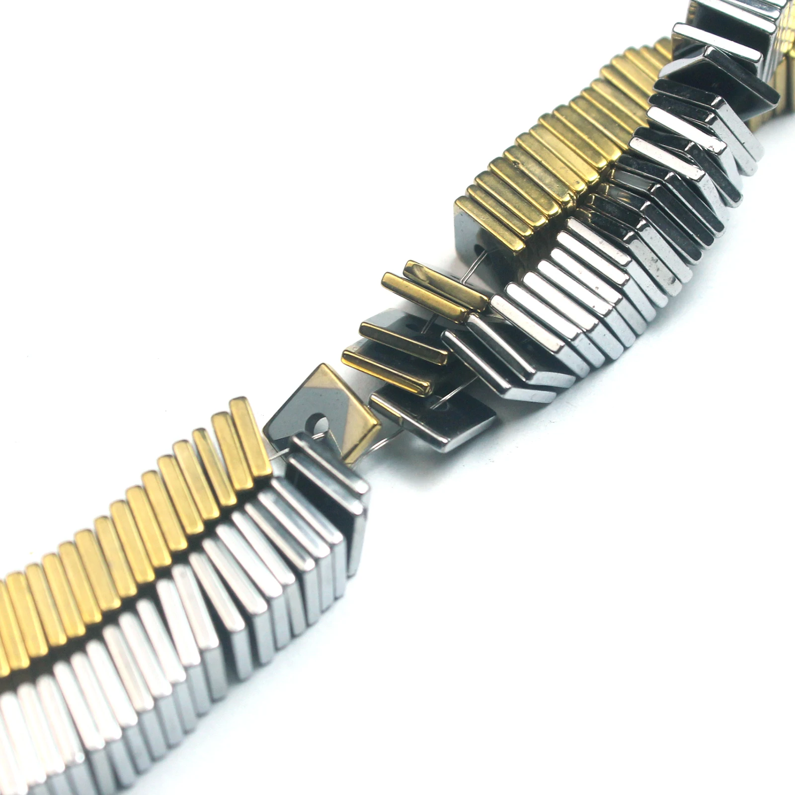 Flache quadratische Flocken aus Gold-Silber-Hämatit-Natursteinperlen, lose Spacer für DIY-Schmuckherstellung, Armbänder, Halsketten, Zubehör – Detail 7
