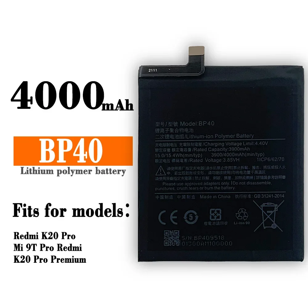 

BP40 Battery For Xiaomi Redmi K20 Pro / Mi 9T Pro High Capacity 4000mAh Version Replacement Batteries With Tools Gift