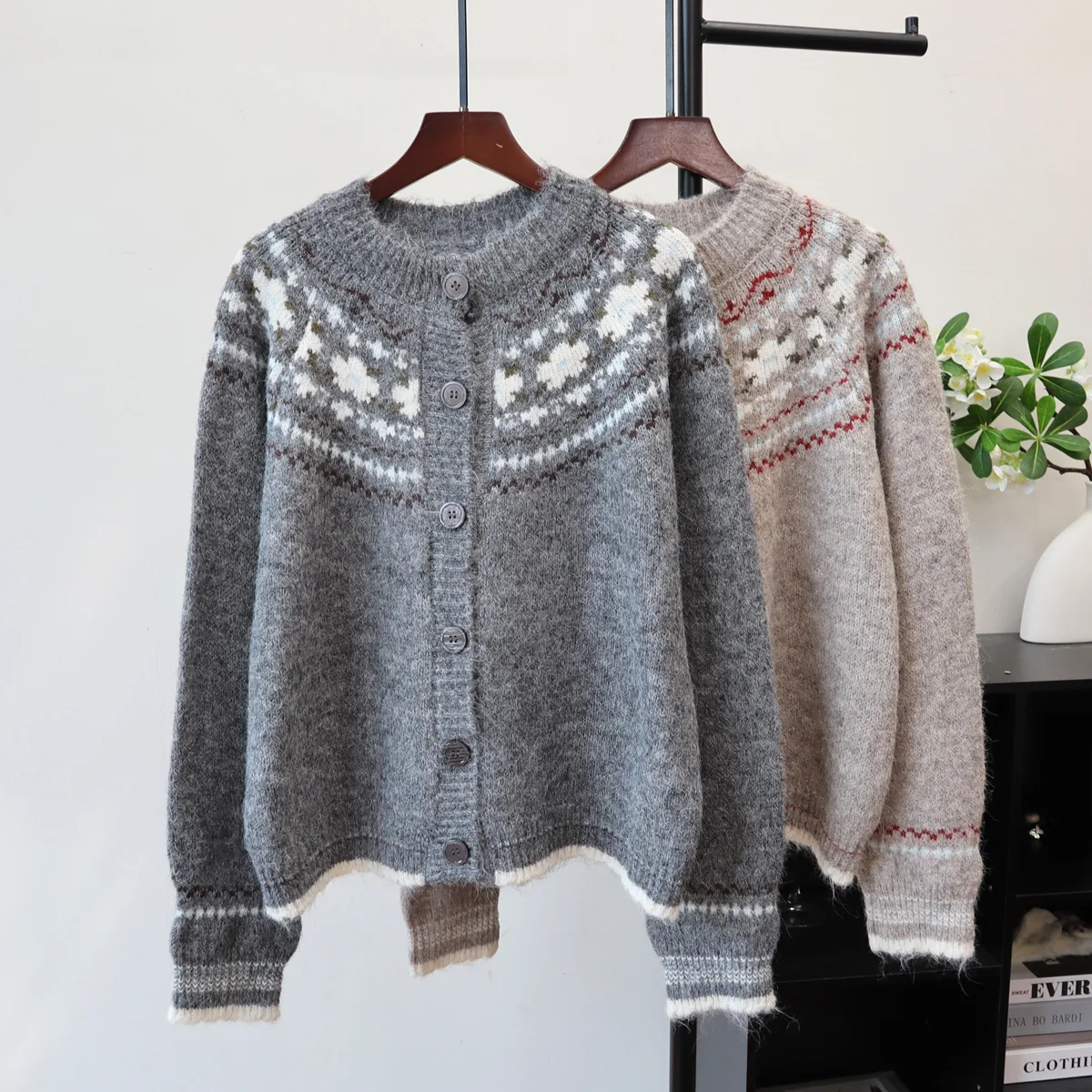 

Cardigan Women Sweaters Coats Jackets Full Sleeve Round Neck Print Jumpers Y2k Streetwear Elegant Knit Open Stith Autumn Winter