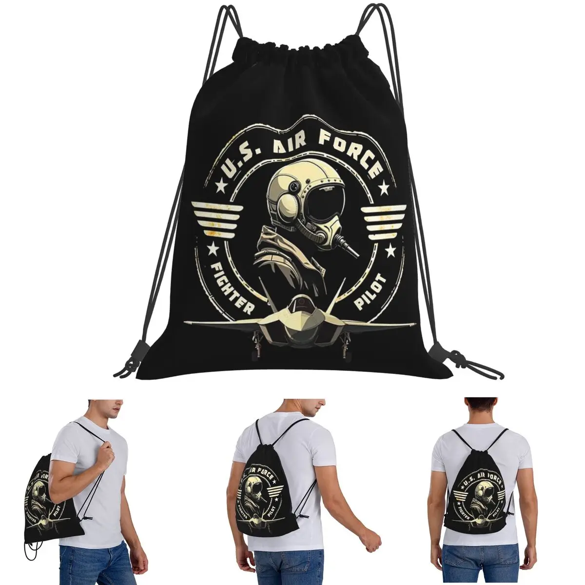 U.S. Air Force Fighter Pilot Military Aviation Vintage Backpacks Multi-function Drawstring Bags Sports Bag Book Bags Students