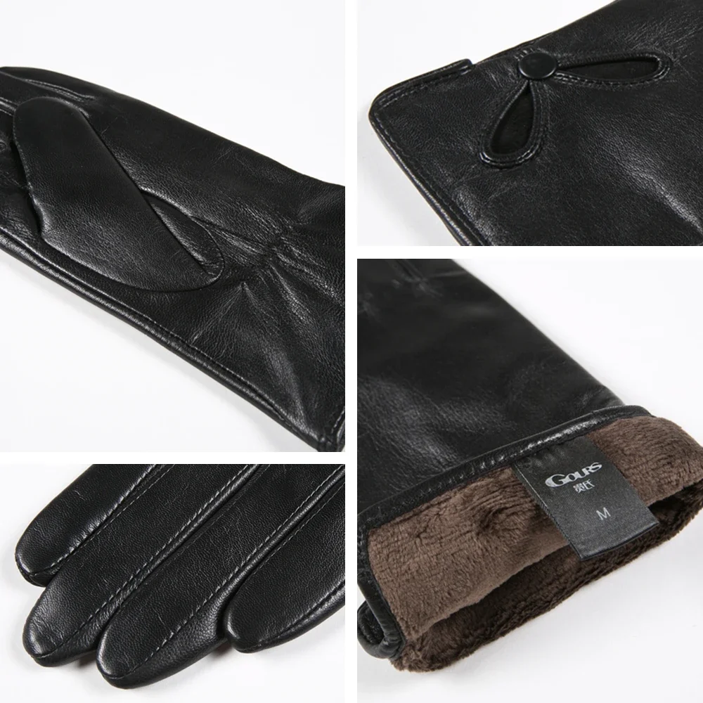 GOURS Winter Real Leather Gloves Women Black Genuine Goatskin Gloves Fashion Fleece Lining Warm Soft Driving New Arrival GSL018