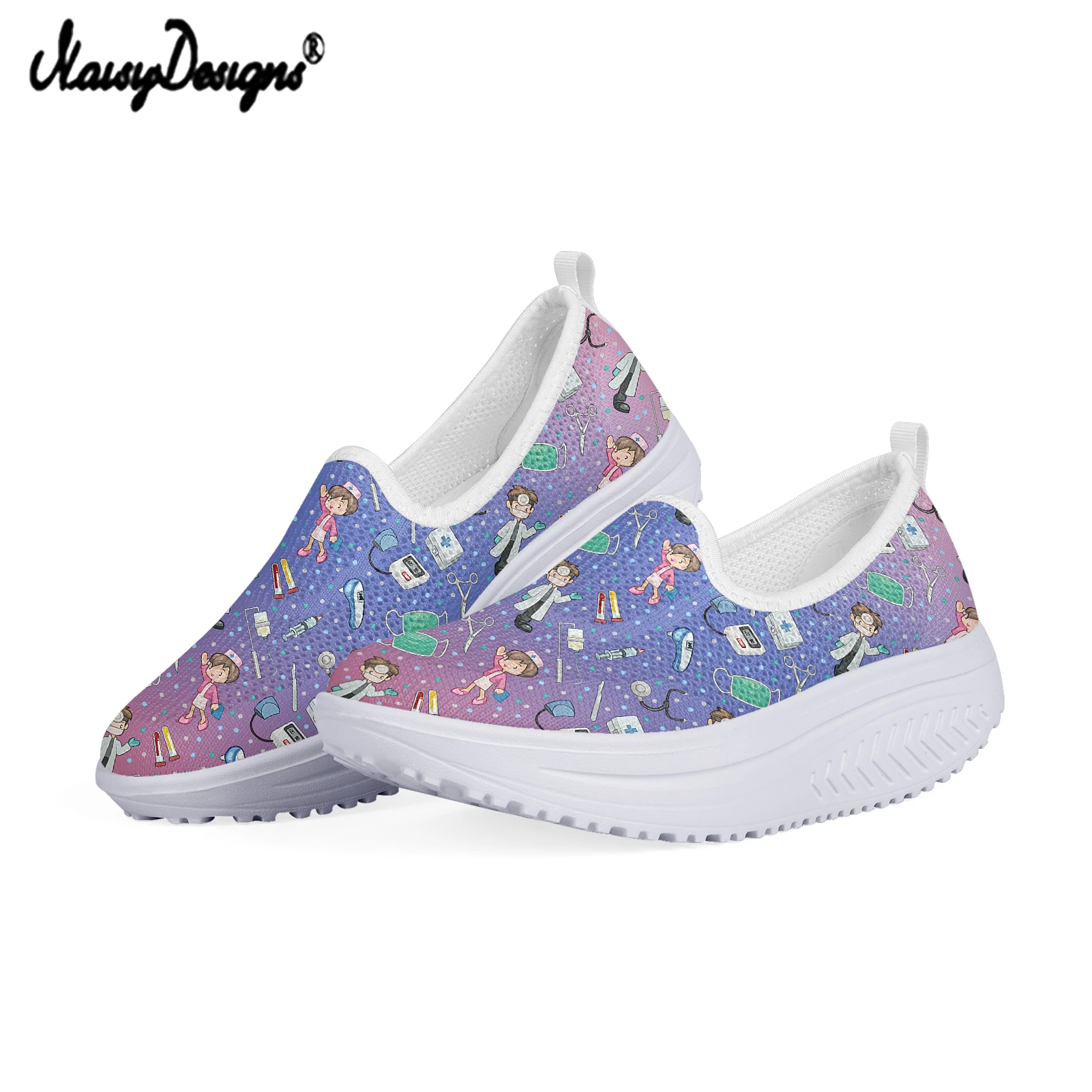 

Noisydesigns Women Toning Shoes Gradient Cartoon Doctor Nurse Wedge Slimming Fitness Swing Shoes Female Platform Sports Sneakers