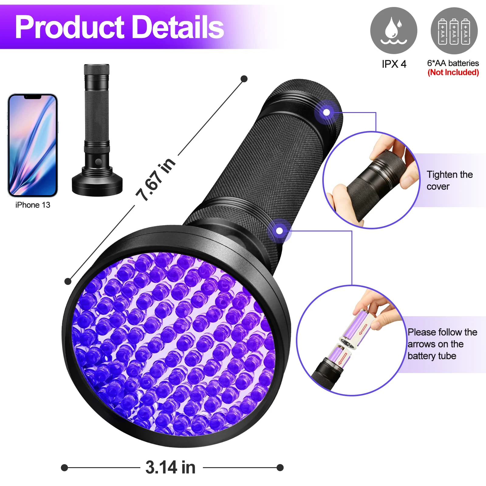 100LED 39nm الأشعة فوق البنفسجية مصباح يدوي عالية الطاقة الأشعة فوق البنفسجية الشعلة المال خام بقع الحيوانات الأليفة غير مرئية الحبر العقرب ماركر ضوء الفلورسنت