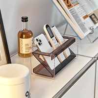 Acrylic Z-Shaped Desk Organizer, Multifunctional   Box,  Control Holder, Office Pen Cup, Stationery Organizer, Tabletop Decor, L