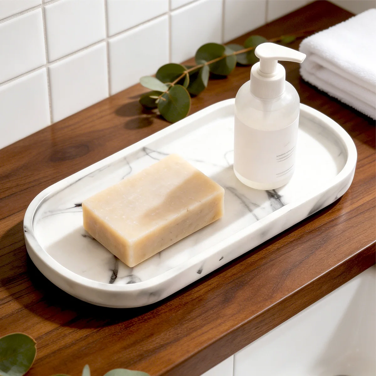 Oval Soap Dispenser Tray, Bathroom Vanity Tray, 9.8