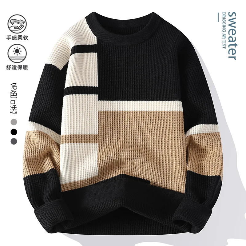 2025 winter korean style Sweaters men warm sweater mens fashion sweaters striped patterns Men's wool pullovers male size M-4XL