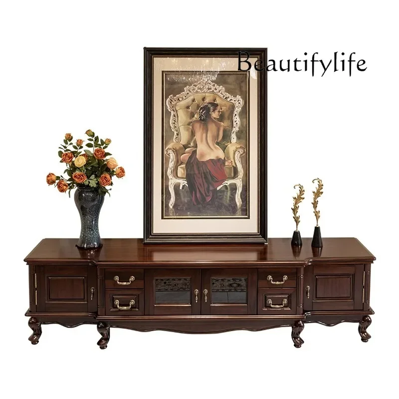 

American all-solid wood TV cabinet walnut retro light luxury locker living room environmentally friendly floor cabinet