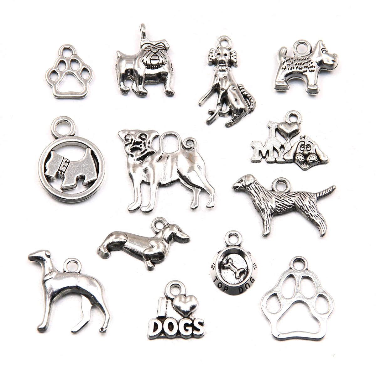 20PCS 13 Styles Mixed Alloy Animal Dogs Charms For Jewelry Making DIY Handmade Pet dog Paw Basin Letter Herat Pendant