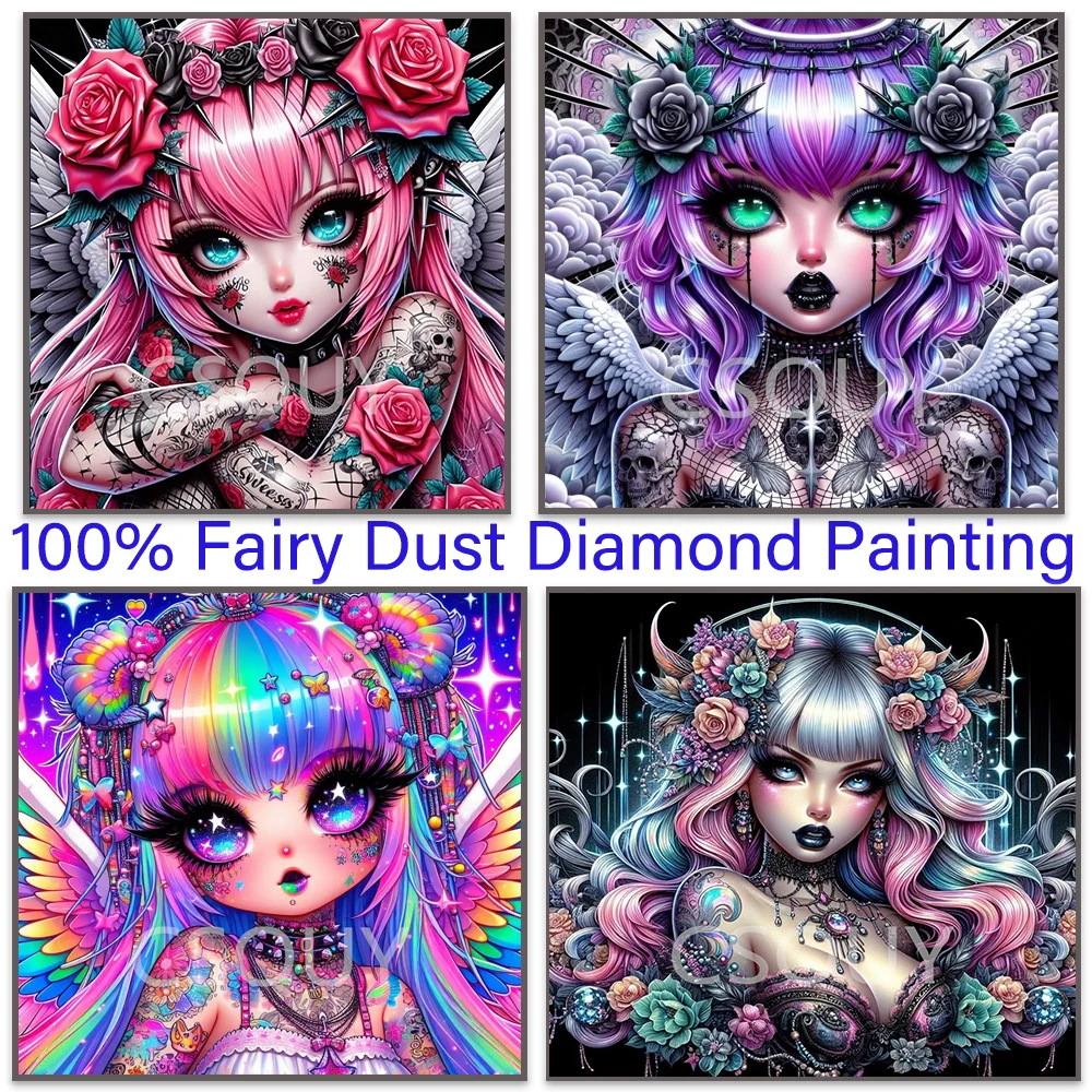 

Cartoon Girl 100%Full Square Fairy Dust Stones Carystal,Diamond Painting with Rhinestone, Cross Stitch,Mosaic Embroidery,AB Dril