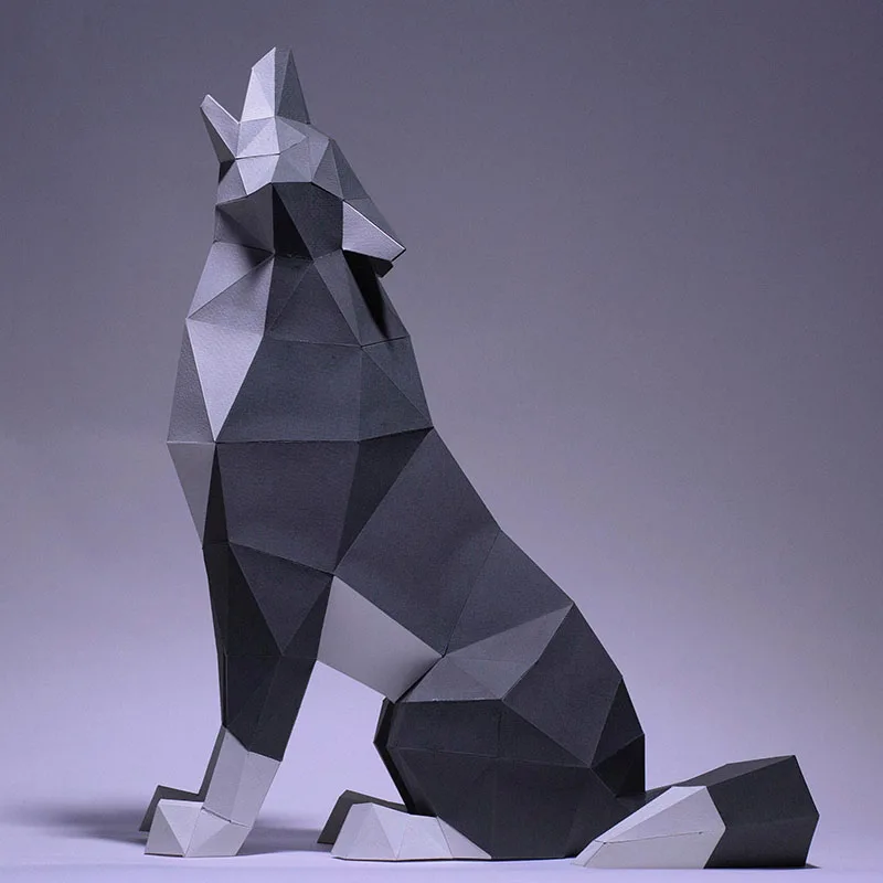 Wolf 3D Paper Model Home Room Ornaments DIY Geometric Paper Craft Hallway Decor Low Poly Origami Handmade Puzzles Papercraft Toy