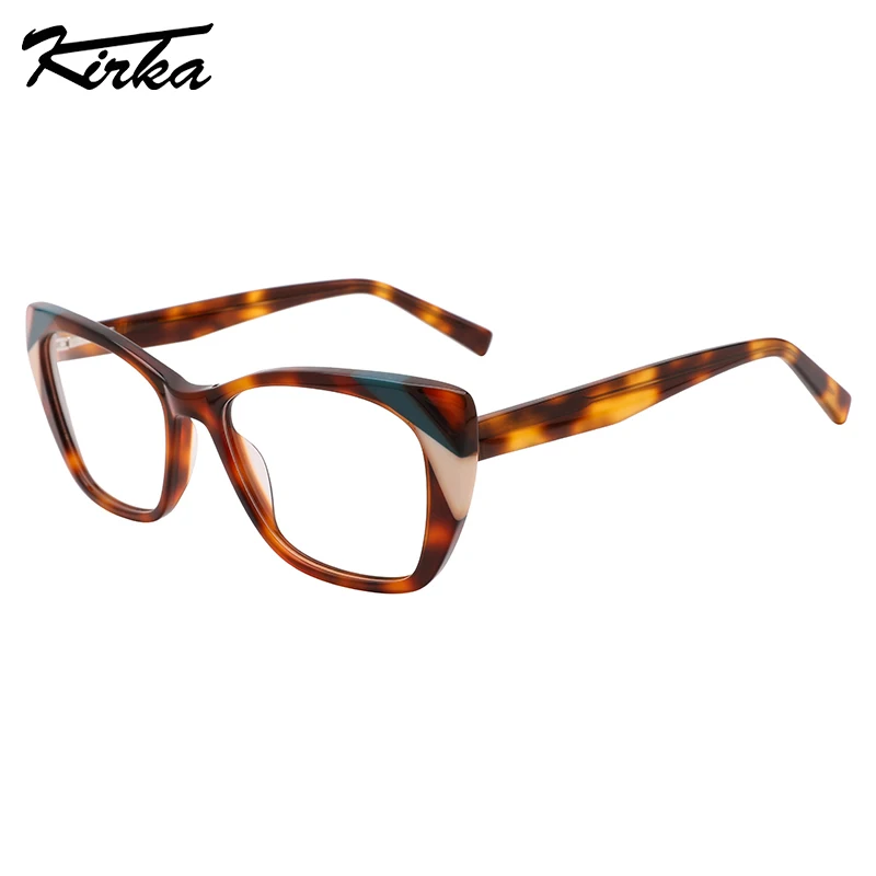 

Kirka Female Acetate Cat Eye Laminating Dotted Bending Piece Optical Frames Prescription Lens Wide Temples Glasses WD4219