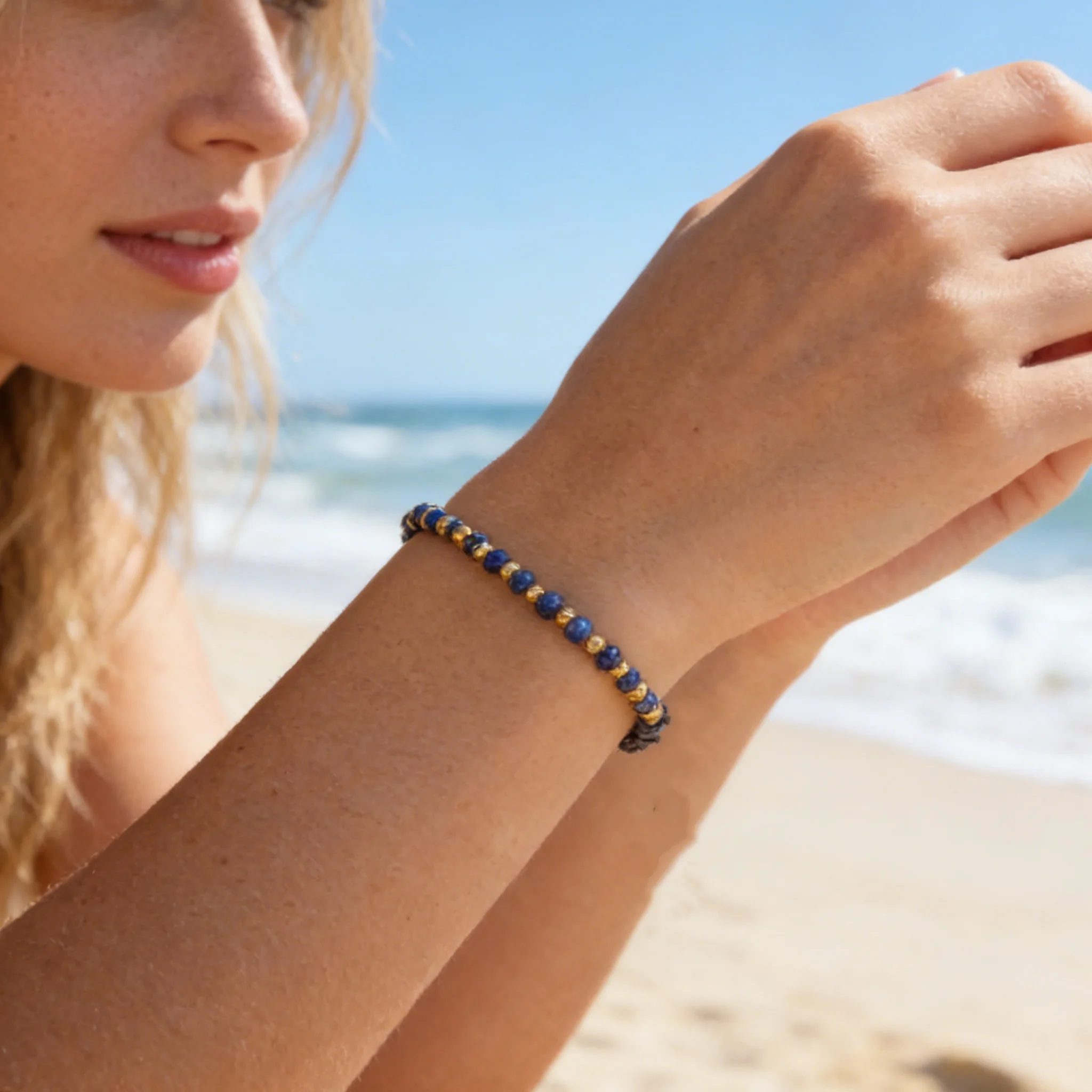 CCGOOD Natural Stone Bracelet for Women Lapis Lazuli Jewelry 18K Gold Plated Beads Handmade Adjustable Rope Pulseras Femme
