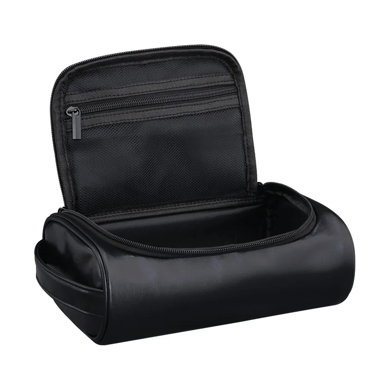 

Portable Large Capacity Men Leather Wash Bag Travel Business Trips Cosmetic Bag Multi Pocket Design Handheld Leather Wash Bag